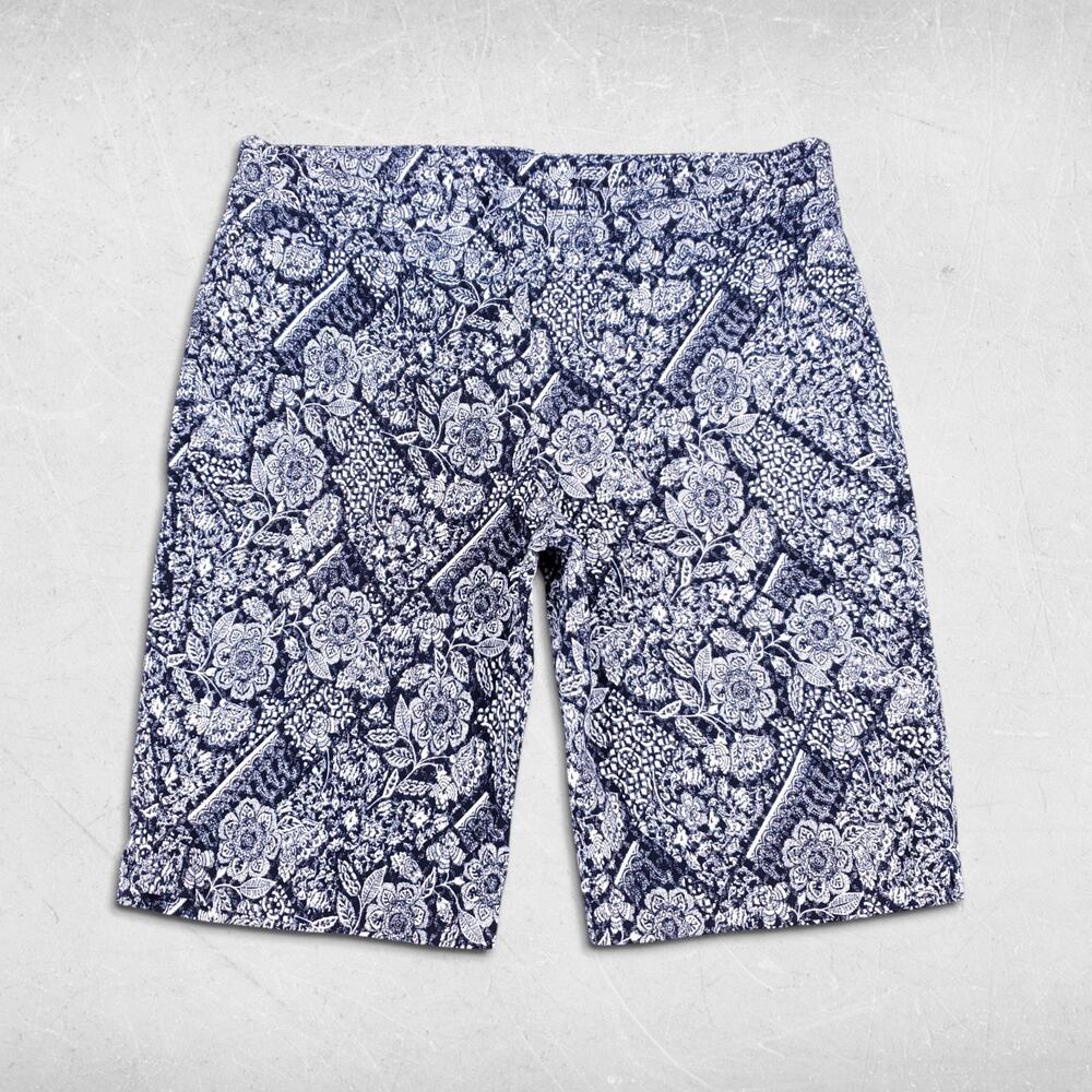 Briggs Bermuda Shorts Wmns 18 Navy White Print Geometric Floral Pockets Relaxed